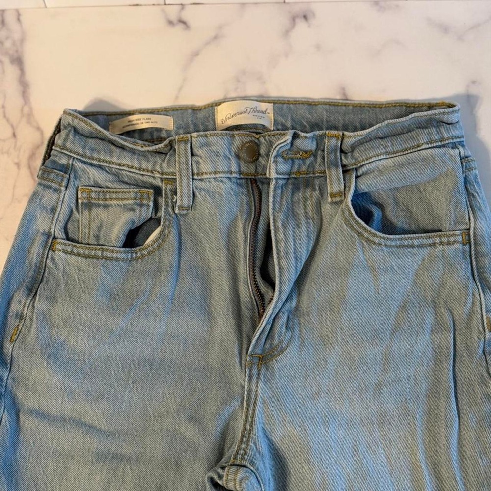 Universal Thread women's high-rise flare jeans in a light blue wash, size 2